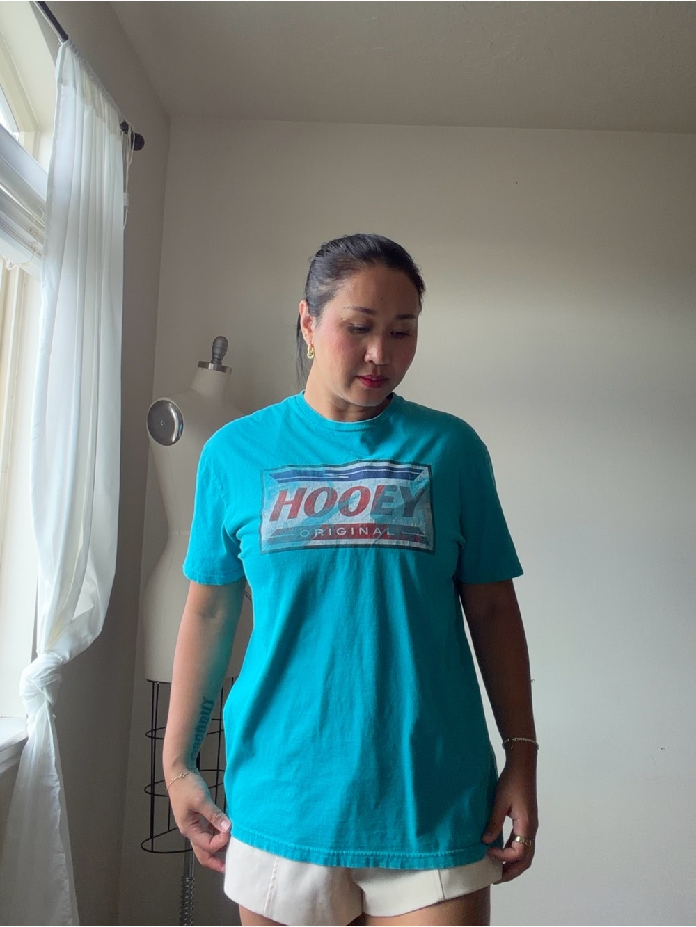 Vintage Hooey Original T-Shirt | Teal Blue Graphic T | 100% Cotton | Size Large